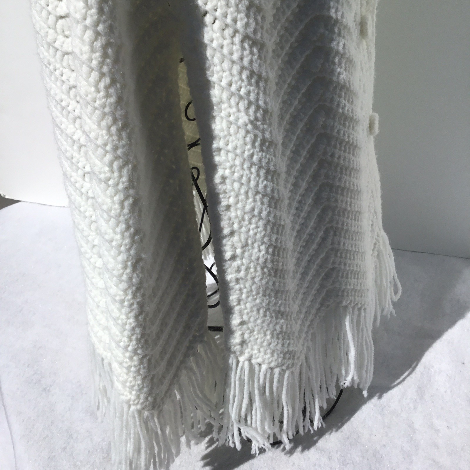 Womens Handmade Crochet Solid Button Front WHITE … - image 6