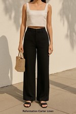 Reformation Carter Black Linen Mid Rise Wide Leg Pants Size 8 NWT