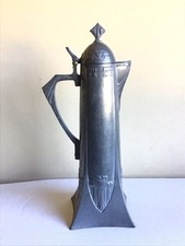 Vintage WMF Art Nouveau Style Pewter Claret Flip Lid Flared Base Jug Pitcher
