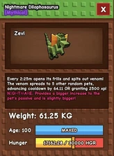 🔥NIGHTMARE DILOPHOSAURUS🔥60KG+++| GROW A GARDEN ⚡FAST DELIVERY ⚡