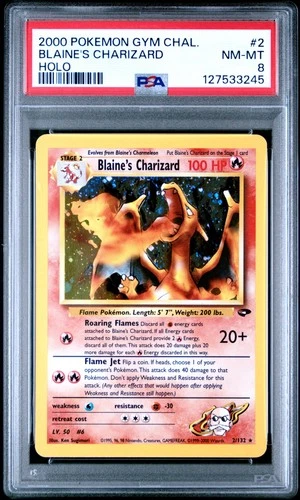 2000 POKEMON GYM CHALLENGE HOLO #2 BLAINE'S CHARIZARD PSA 8