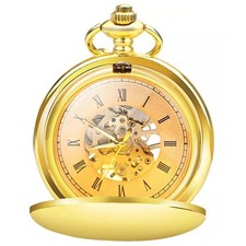 1Pc 14.6in Chain Men's Mechanical Retro Pocket Watch with 3-dimensional patterns