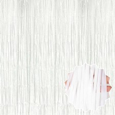 3 Pack Macaron White Foil Fringe Curtains Backdrop, 3.28 x 9.8 Ft Metallic St...