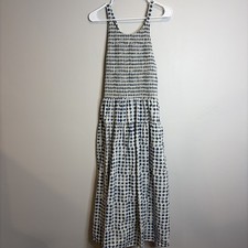 Madewell Halter Midi Dress Sz L Blue Ivory Shibori Print Shirred Top Tiered