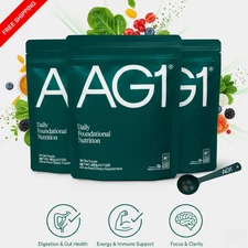 Genuine 3x Bags AG1 Athletic Greens PowderPouch 12.7oz 360g 30 Day Supply +Spoon