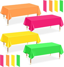 12 Pack Plastic Table Cloth Disposable Assorted Neon Colorful Rainbow Tablecloth