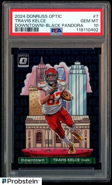 2024 Donruss Optic Intl Downtown Black Pandora Travis Kelce Chiefs 8/25 PSA 10