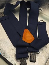 DULUTH TRADING Suspenders Blue Elastic 2" Wide Bands 3 Clips- READ DESCRIPTION
