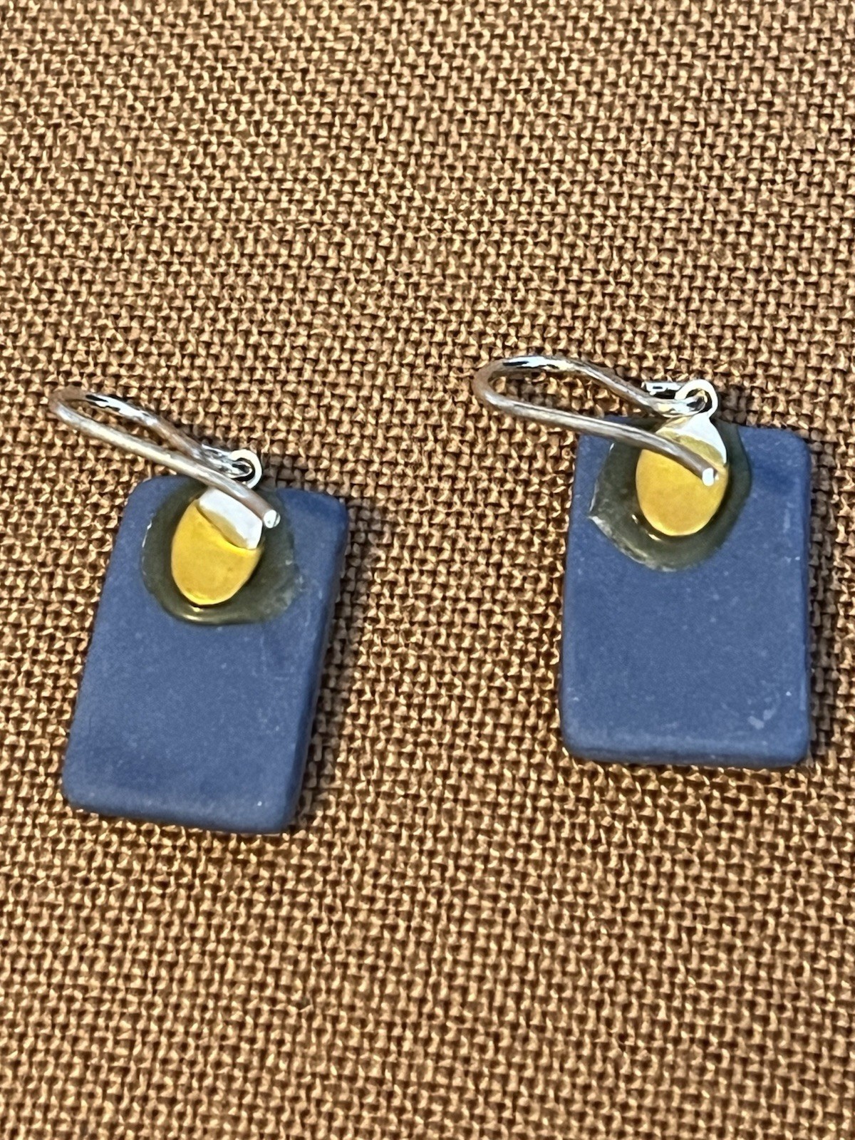 Iridescent Blue Ceramic Rectangular Pierce Earrin… - image 3