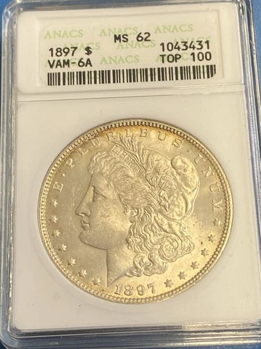 1897 MORGAN DOLLAR TOP 100 VAM-6A ANACS MS 62 Toned Old Holder