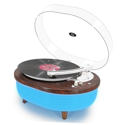 Vintage 2-Speed Wireless Vinyl Record Player with Built-in Stereo Speakers  