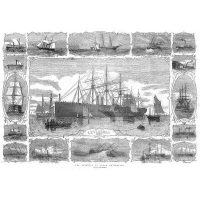 SS GREAT EASTERN Progress of Steam Navigation Ship Leviathan - Old Print 1858
