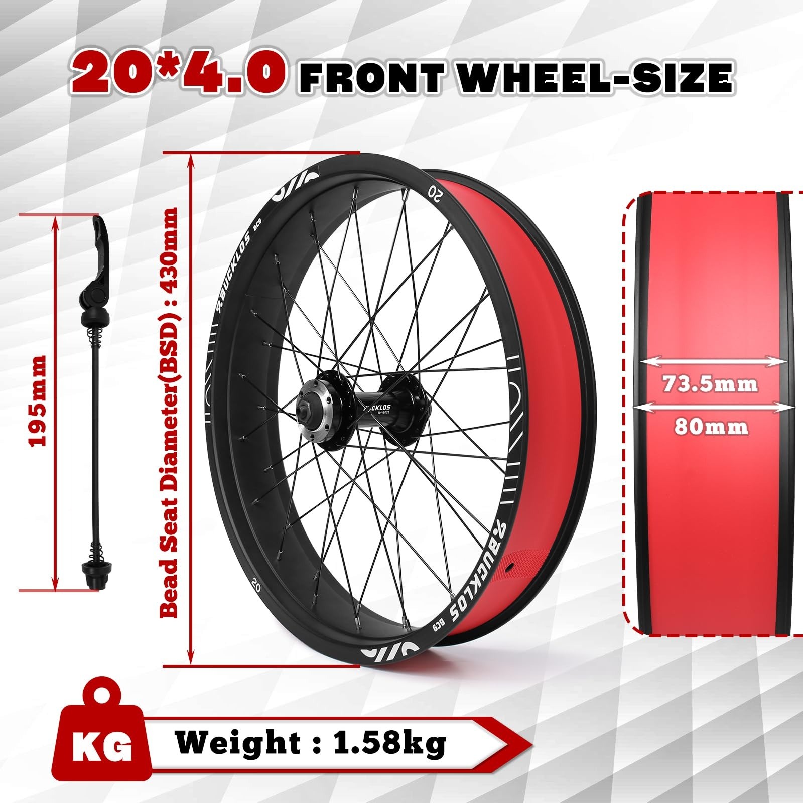 BUCKLOS 20/26x4.0 In Fat Mountain Bike Bici Set Ruote Alluminio Sgancio Rapido foto 2