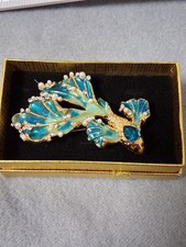 Schmuck Brosche Emaille Strass Asia Fisch Blau Anstecknadel Vintage Stil Metall