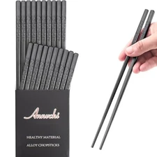 Chopsticks - 10 Pairs Reusable Fiberglass Alloy Chopstick Set, Dishwasher Safe 