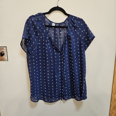 Old Navy Short Sleeve Pleated Top Midnight Nora Blue Women's Size XL