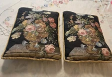 French Country Style Tapestry Throw Pillows Pair Floral Pedestal Urn 11x17" READ