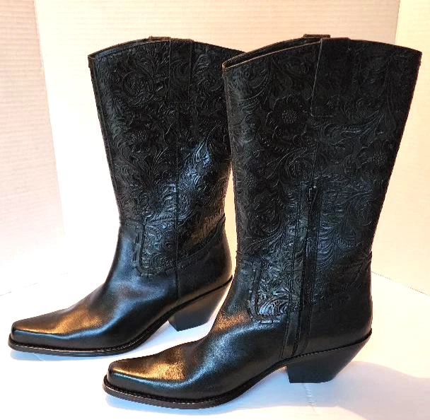 Coldwater Creek Womens Black Woven Detailed Riding Boots Size 9 91910 - Image 2 of 4