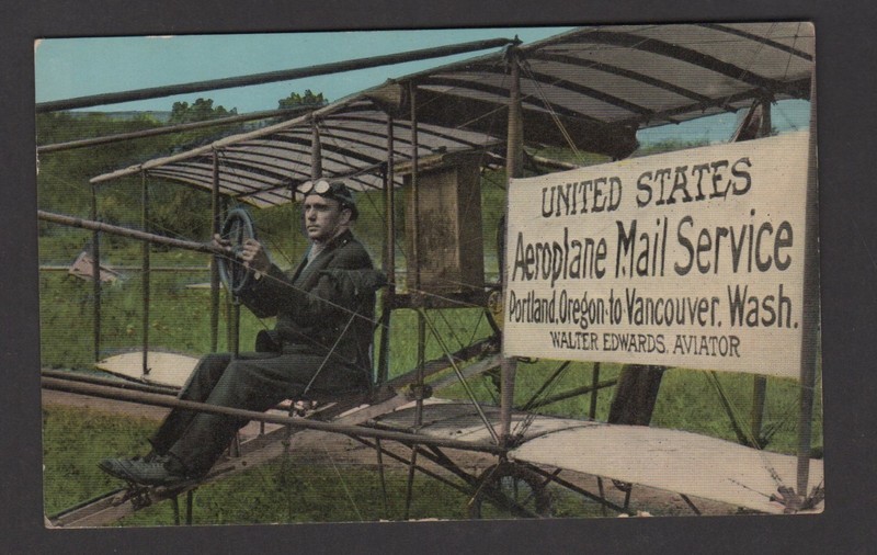 US Aeroplane Mail Service Walter Edwards Aviator Postcard Portland to Vancouver