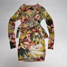 May Pink Multicolor Floral Tie Up Fitted Mini Bodycon Sun Dress Size Small 