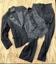 VTG 1920 s 30s Button Fly Black Double Breasted Wool Tuxedo 3pc Suit S 38 32x32