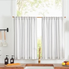 Linen Striped Kitchen Curtains Tier Cafe Curtains for Living Room Bathroom RV...