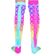 MADMIA Mermaid Socks, Dazzling Knee-High Socks with Blue & Pink Tassles