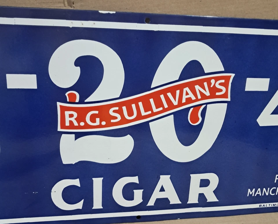 R.G. Sullivan's 7-20-4 Cigar Porcelain Enamel Sign 36 x 15 Inches 1 Sided - Image 3 of 4