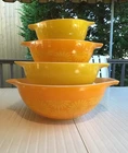 Vtg PYREX Yellow Orange Sunflower Daisy Cinderella Mixing Bowl Set 441-444 MINTY