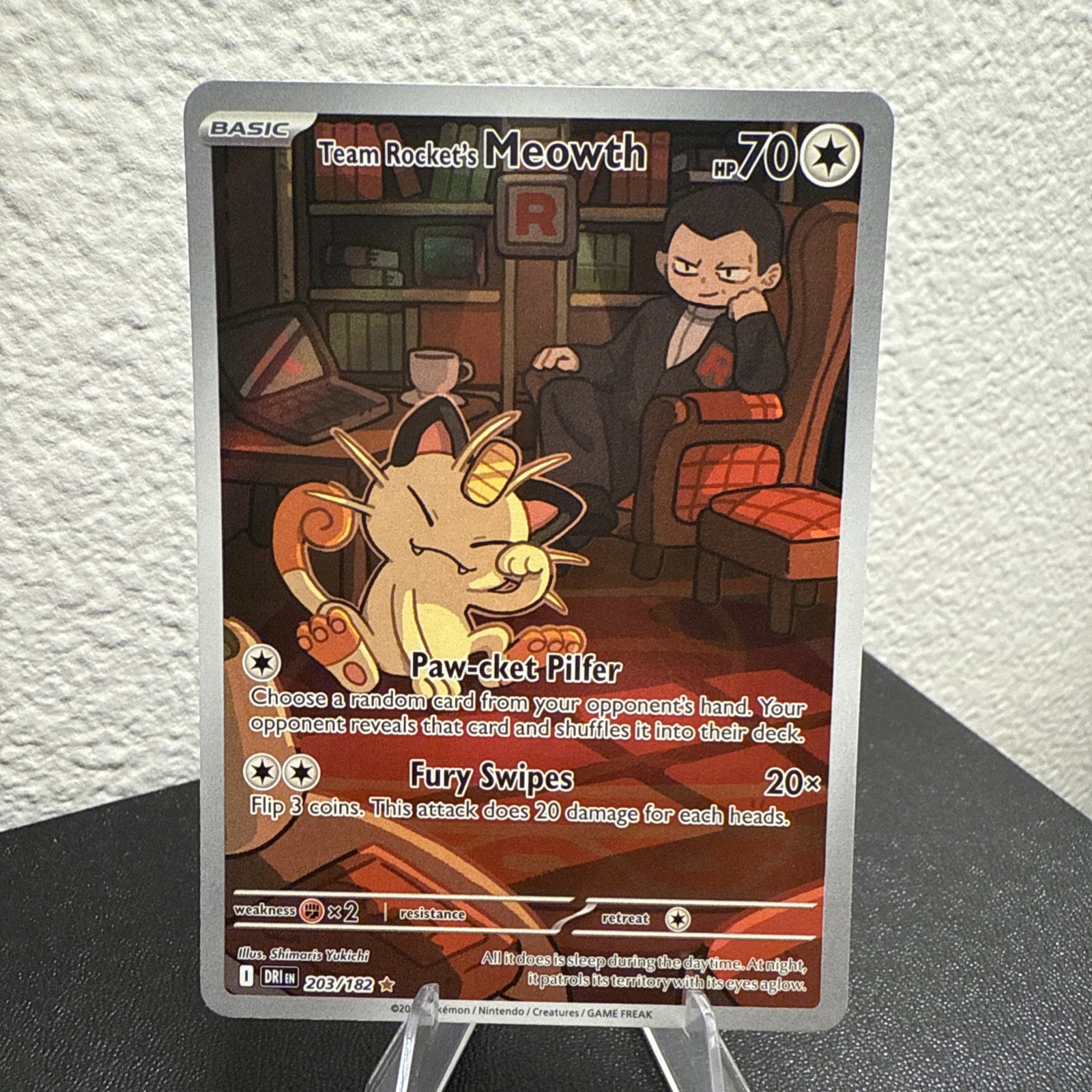 Team Rocket's Meowth 203/182 - Destined Rivals Pokemon Card NM Illustration Rare