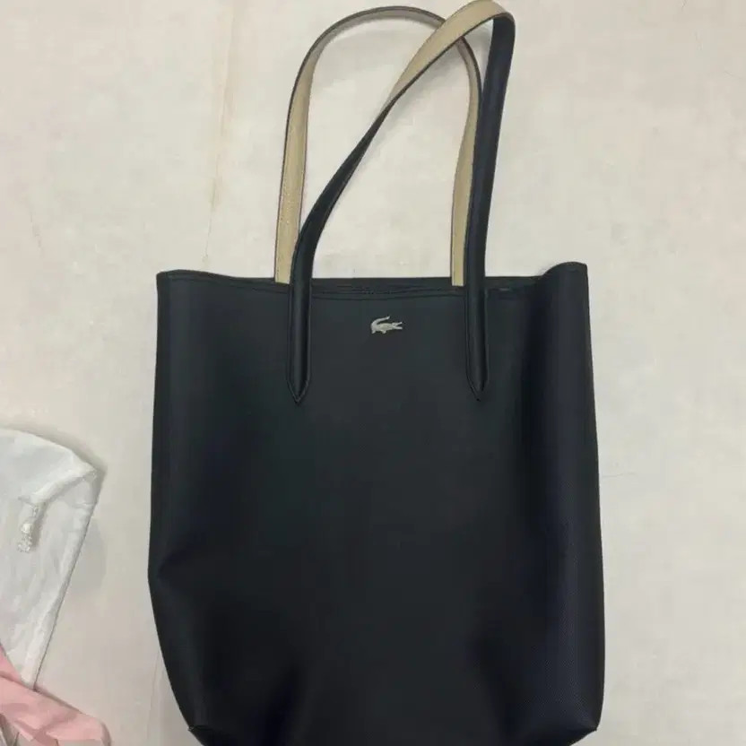 Lacoste Reversible Black & Beige Shopper Tote Bag