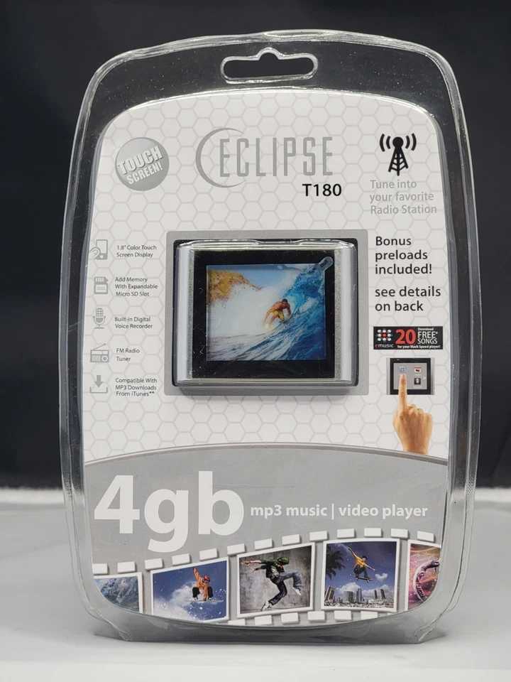 Eclipse T180 4GB MP3 Silver Music Video Player NIP Touch Screen  - New - Image 2 of 4