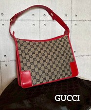 Gucci One Shoulder Bag Handbag GG Canvas Women Red Leather Used From Japan