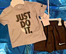 New Boy's Gray Black Nike Just Do It 2 pc shorts set Size 3T