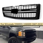 Front Grille For 2007-2010 Chevy Silverado 2500 3500 HD Gloss Black Square Mesh