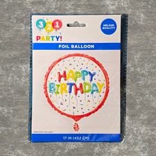 321 Party Round Foil Balloon 17 in Happy Birthday Confetti Printed Both Sides