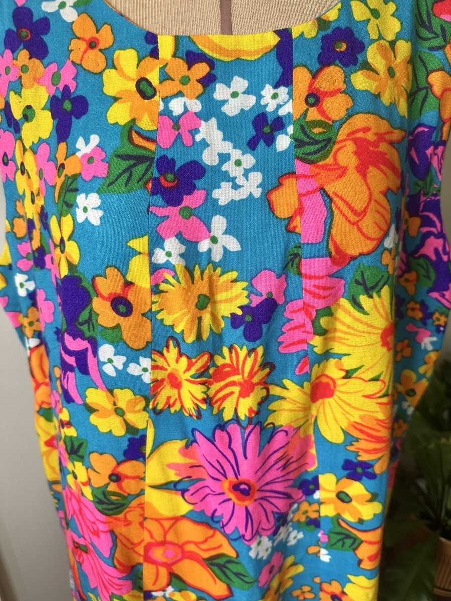 Bright Neon Floral Vintage 1960’s Plus Size Dress View 4