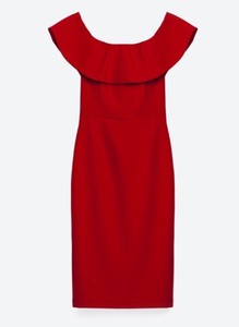 red dress off shoulder zara