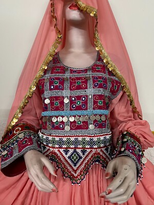 AFGHAN DRESS, THREE Pieces kuchi long pink Dress With coins , | eBay
