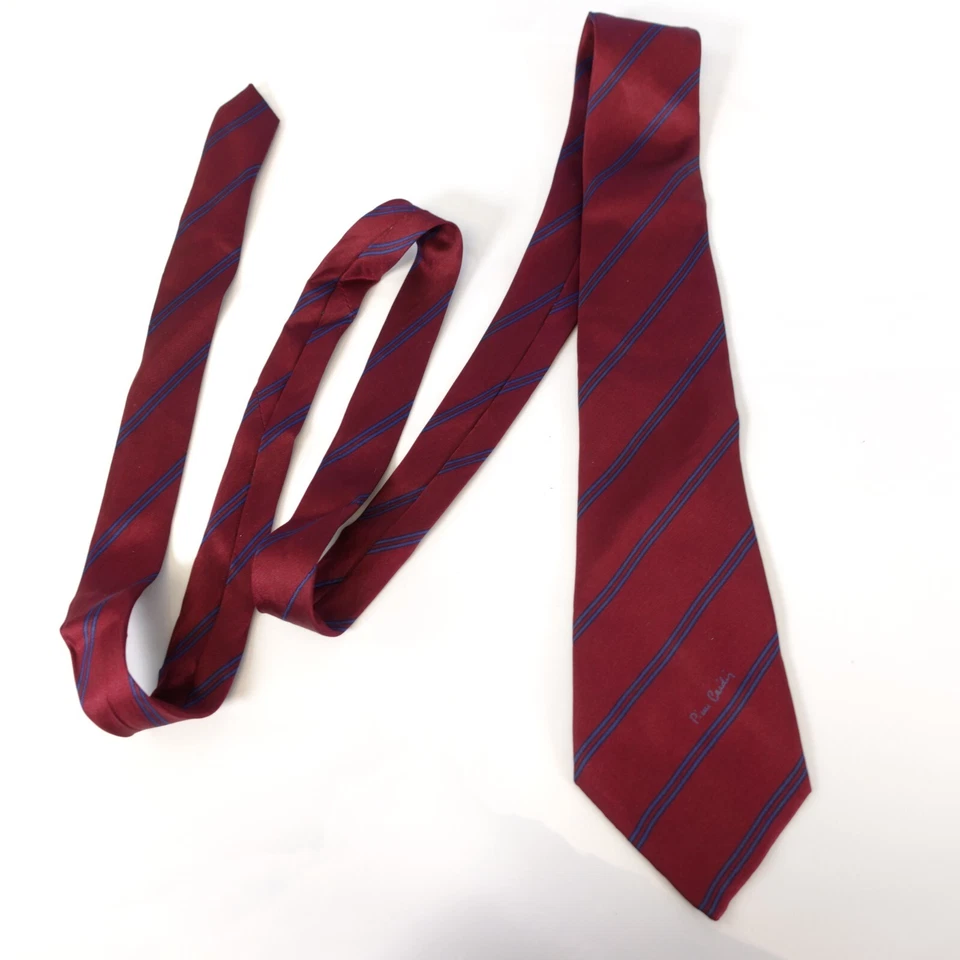Pierre Cardin Neck Tie Mens Blue Red Repp Striped Silk Luxury Suit Narrow France - Image 3 of 4