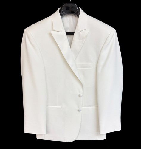 Men's White Tuxedo Jacket 40R After Six 2-Button Satin Peak Lapel Formal Coat - Picture 2 of 4