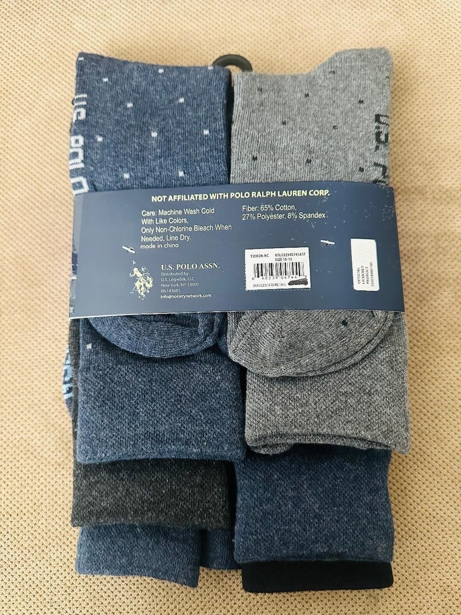 U.S. Polo Assn. Men's Dress Socks 6 Pack Shoe Size 8-12 Black Blue