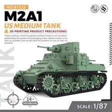 SSMODEL SS87525 1/87 HO Scale Railway Military Model Kit US M2A1 Medium Tank