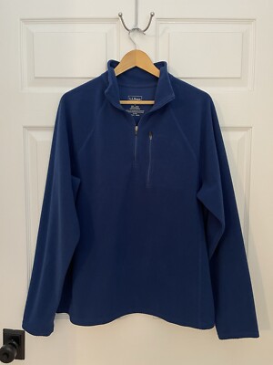 LLBean Mens L Blue Fleece Pullover Front Zipper Pocket Good Condition 