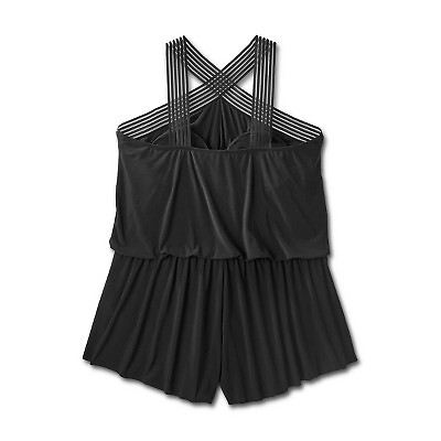 Women's Crossover Skort Swim Romper - Tummy Control Swimsuit With Adjustable Straps & Molded Cups