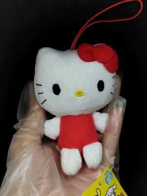 Hello Kitty Mini 3 Zoll Plüschpuppe Schlüsselanhänger New Old Stock mit Hangt...
