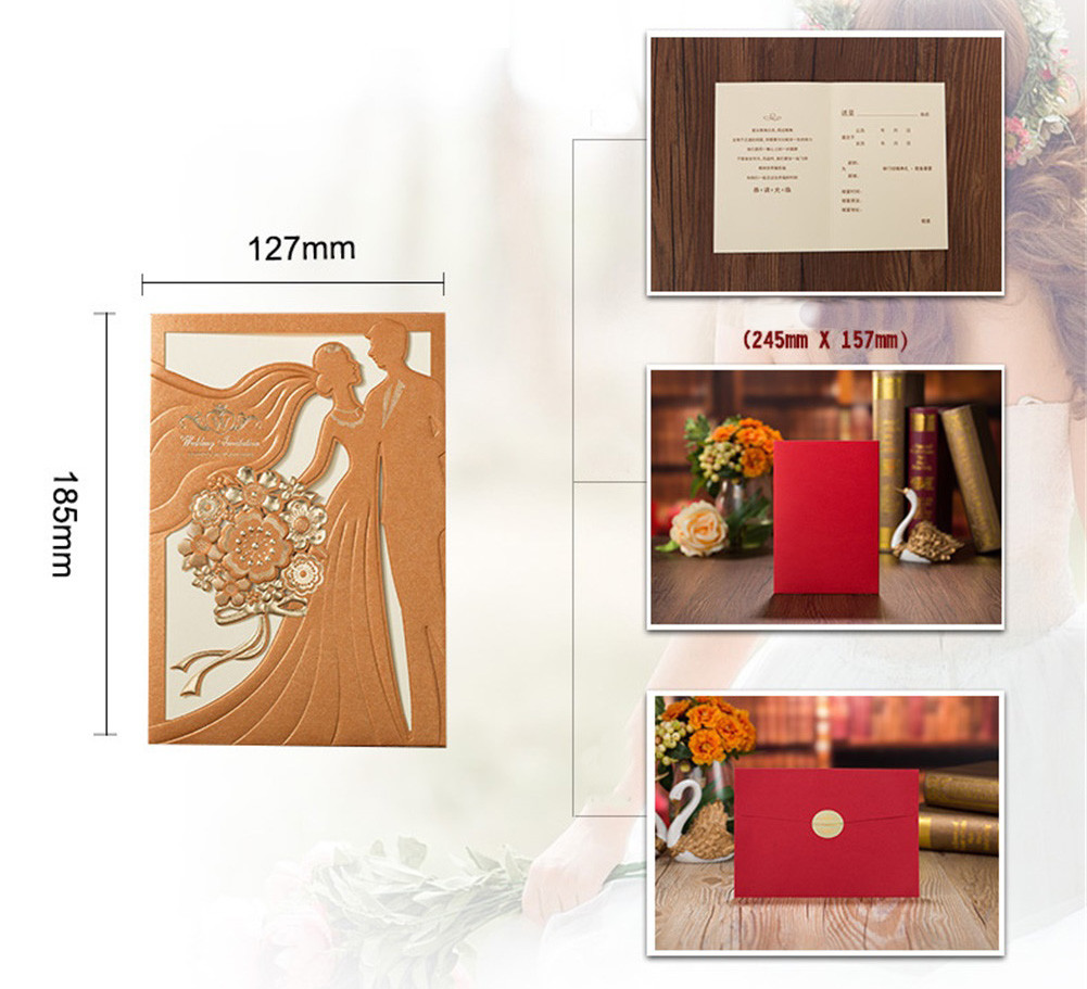 Premium Wedding Card With Laser Cut Couple Motif - 11.6x16.6 Cm With Envelope