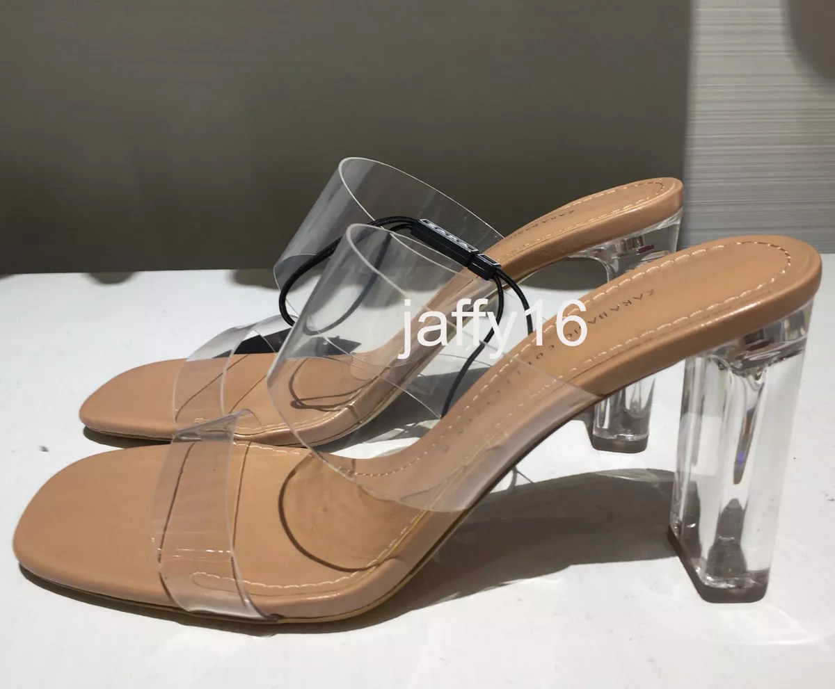 ZARA NEW WOMAN VINYL SANDALS WITH METHACRYLATE HEELS NATURAL 35 42 REF. 2316 001