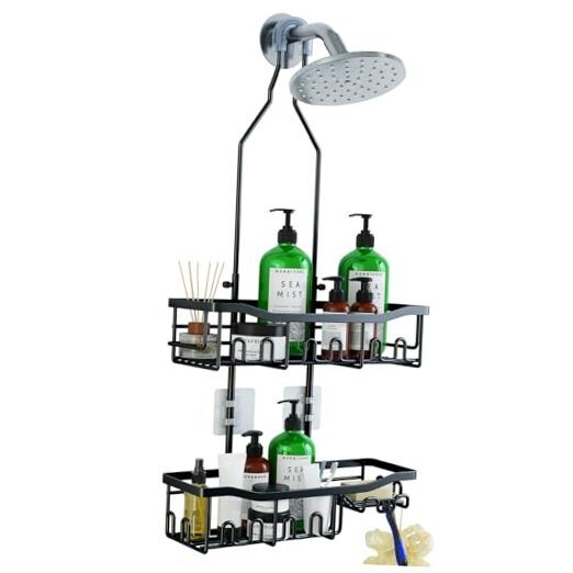 Shower Caddy, Upgraded Extended Length Shower Caddy Over Showerhead No Black