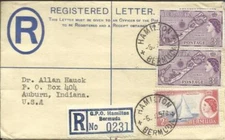 Bermuda Registered Postal Envelope HG:C6 uprated SG#140a(x2)#138 MIXED REIGNS